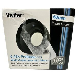 NIB 58mm Vivitar 37W-72W 0.43x Deluxe‎ Hi-Definition Wide Angle Lens